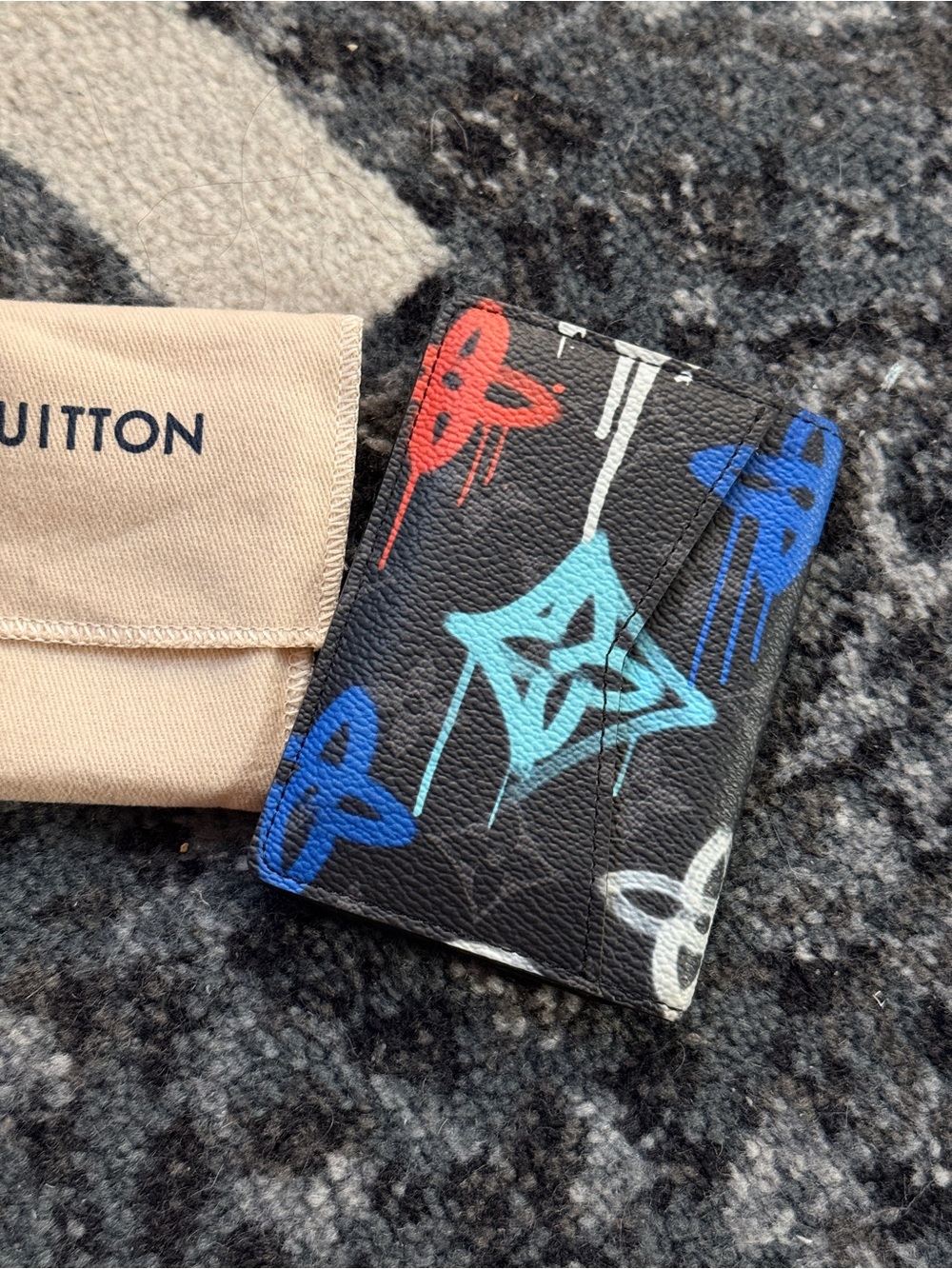 Louis Vuitton Black Graffiti Monogram Slim Card Holder with Multicolor Logos